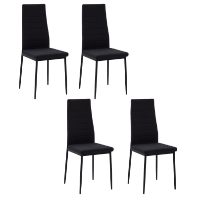HOMCOM High Back Dining Chairs, Modern Upholstered Linen Fabric Accent Chairs with Metal Legs for Kitchen, Set of 4, Black