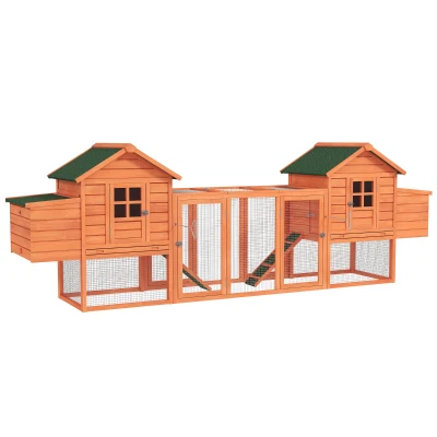 PawHut 123" Extra Large Chicken Coop Wooden Poultry House Rabbit Hutch Hen Backyard with Outdoor Run Ramps and Nesting Boxes