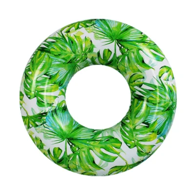 PVC Swim Ring with Jungle Leaf Design, Green+Brown