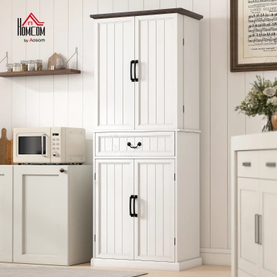 HOMCOM 71" LED Kitchen Pantry Cabinet, Farmhouse Storage, White