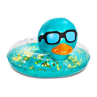 Vinyl UV Resistant Inflatable Duck Pool Float Tube with Repair Patch, Blue+Gold