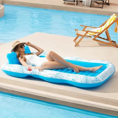 Inflatable Adult Pool Lounger Float with Drink Holder, Blue