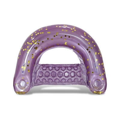 Inflatable Pool Float Chair with 2 Built-in Cup Holders, Purple+Gold