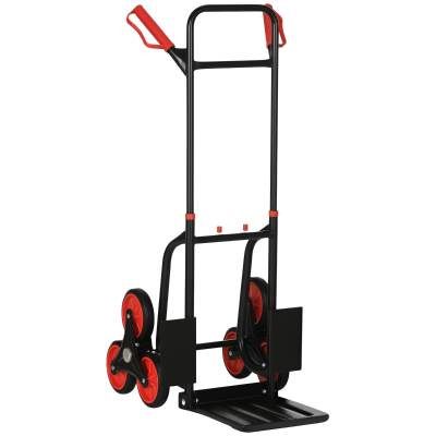 DURHAND 6-Wheels Stair Climber Trolley Cart, Hand Truck and Dolly, Foldable Steel Load Cart, 264lbs Capacity, Black and Red