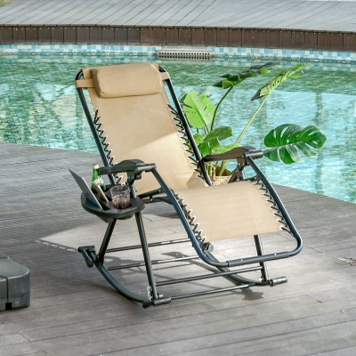 Outsunny Outdoor Rocking Chair, Foldable Zero Gravity Lounge, Beige