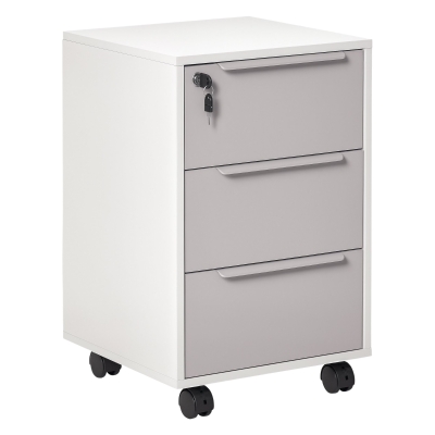 HOMCOM 3 Drawer File Cabinet with Wheels, Vertical Filing Cabinet with Lock, Grey