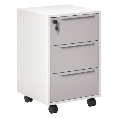 HOMCOM 3 Drawer File Cabinet with Wheels, Vertical Filing Cabinet with Lock, Grey