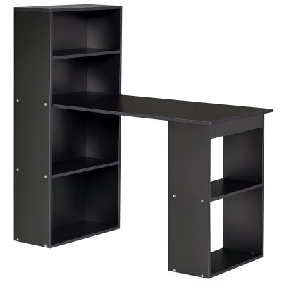 HOMCOM Modern Computer Desk with Storage Shelves, 47" Writing Table Workstation with Bookshelf for Home Office, Black