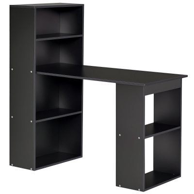 HOMCOM Modern Computer Desk with Storage Shelves, 47" Writing Table Workstation with Bookshelf for Home Office, Black