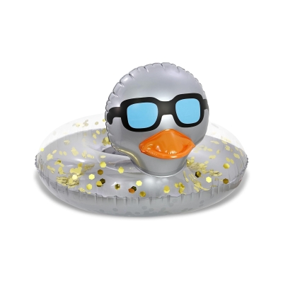 Heavy Duty Inflatable Duck Pool Float Tube with Black Eyeglasses, Silver
