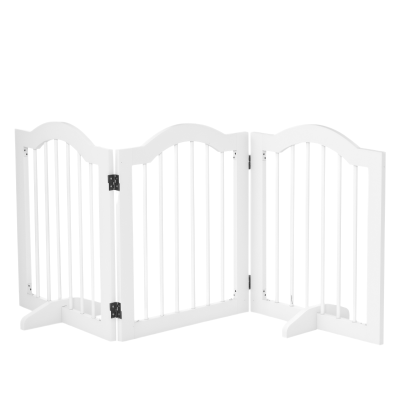 PawHut 24"H Foldable Dog Gate, 3 Panels Freestanding Pet Gate Barriers Indoor with Support Feet, Puppy Fence for Small Dogs, White