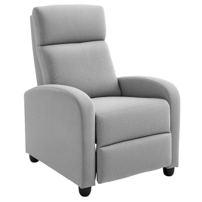 HOMCOM Fabric Recliner Manual Home Theater Seating Single Linen-Touch Sofa Armchair for Living Room, Light Grey