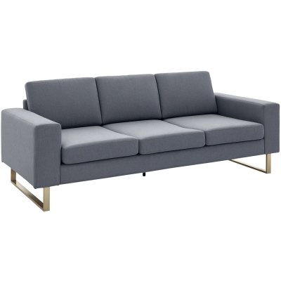 HOMCOM 3 Seater Sofa, Linen Upholstered Cozy Padded Couch with Steel Leg, Backrest and Wide Armrest, for Living room, Bedroom, Grey