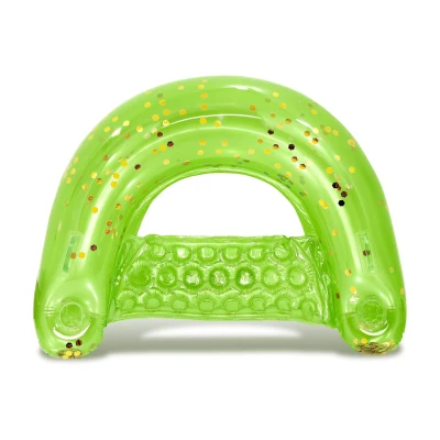 Inflatable Water Floating Chair with Built-in Cup Holders and Handles, Green+Gold