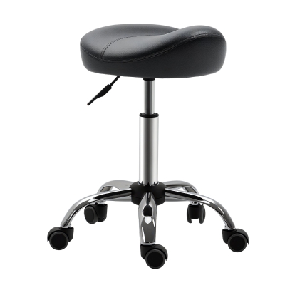 HOMCOM Saddle Stool, Height Adjustable Rolling Salon Chair with PU Leather for Massage, Spa, Clinic, Beauty and Tattoo, Black