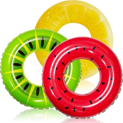 Inflatable Swim Tube Raft 3-Pack with Summer Fruits Design, Multicolor