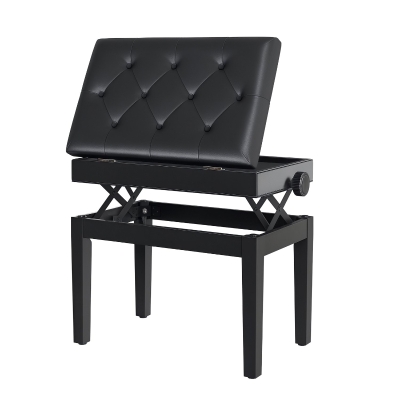 HOMCOM Adjustable Piano Bench with Storage and Soft PU Leather Padded, with Enough Music Storage Design, Black