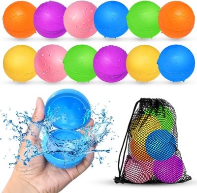 12-Piece Reusable Water Balloons with Quick Fill and No Leak, Multicolor
