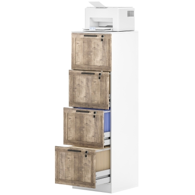 HOMCOM 4 Drawer Filing Cabinet, Farmhouse File Cabinet with Lock, Adjustable Hanging Rails for A4 Letter Size Files, White