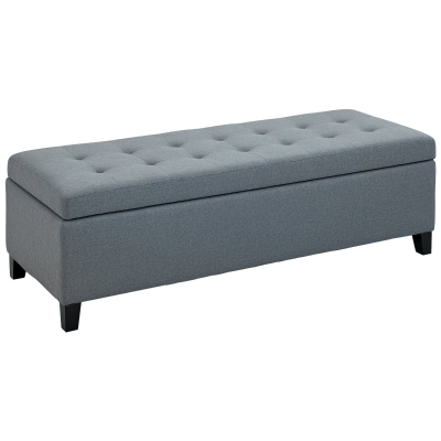 HOMCOM Rectangular Entry Bench, Tufted Upholstered Linen Fabric Wood Feet Storage Ottoman Bench, Grey