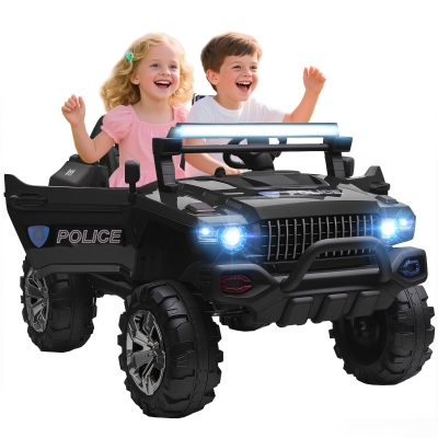Aosom 12V Ride On Police Car 2 Seater For 3 - 8 Years Old Kids W/ Parental Remote Control Led Lights Mp3 Black