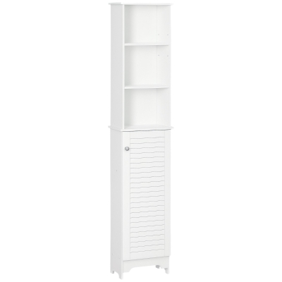 HOMCOM Tall Bathroom Storage Cabinet, Freestanding Linen Tower with 3-Tier Open Adjustable Shelf, White