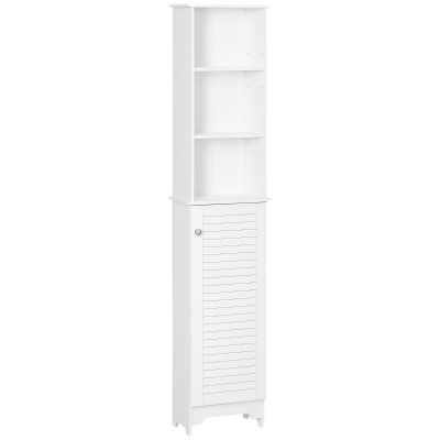 HOMCOM Tall Bathroom Storage Cabinet, Freestanding Linen Tower with 3-Tier Open Adjustable Shelf, White