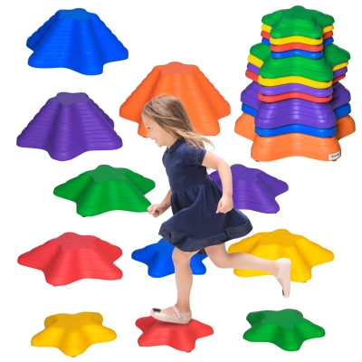 Outsunny 11PCs Larger Size Balance Stepping Stones for Kids with Non-slip Bottom, Stackable Obstacle Course Outdoor Indoor, Play River Rocks with Starfish Style