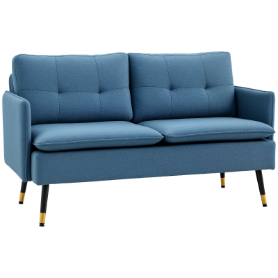 HOMCOM 55" Loveseat Sofa for Bedroom, Modern Love Seats Furniture with Button Tufting, Upholstered Small Couch for Living Room, Small Space, Dark Blue