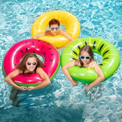 Inflatable Swim Tube Raft 3-Pack with Summer Fruits Design, Multicolor