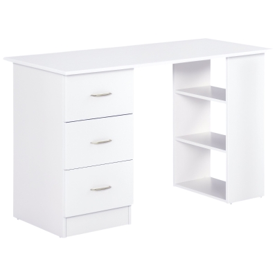 HOMCOM 47 Inches Home Office Desk with 3-Tier Storage Shelves, Computer Desk with Drawers, Study Writing Table, White