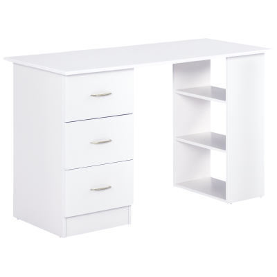 HOMCOM 47 Inches Home Office Desk with 3-Tier Storage Shelves, Computer Desk with Drawers, Study Writing Table, White