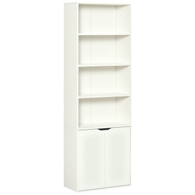 HOMCOM 4-Tier Open Bookshelf with Doors Modern Home Office Bookcase Storage Cabinet for Living Room Bathroom Study, White