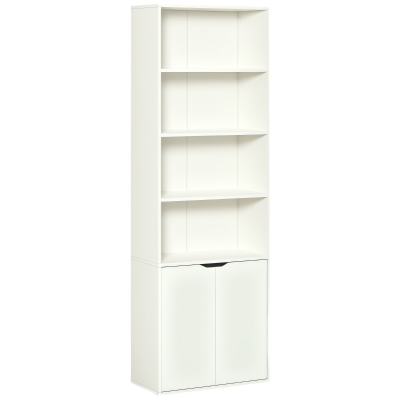 HOMCOM 4-Tier Open Bookshelf with Doors Modern Home Office Bookcase Storage Cabinet for Living Room Bathroom Study, White