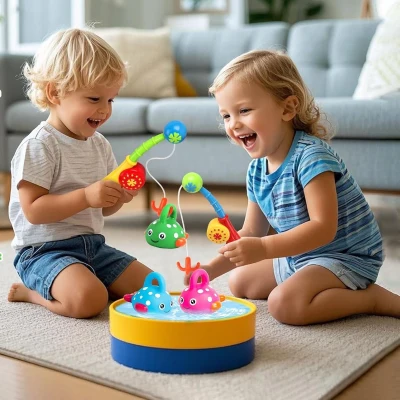 Baby Bath Toys Set with No Hole Fishing Games Design, 8" L x 1" W x 10" H, Multicolor