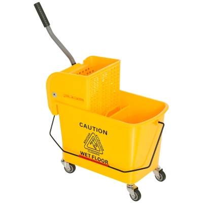 HOMCOM Compact Mop Bucket with Wringer, Mop Bucket on Wheels, 5 Gallon, Separate Dirty and Clean Water, Yellow