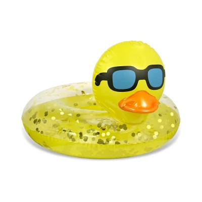 Heavy Duty Vinyl Inflatable Duck Pool Float Tube, Yellow+Gold