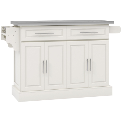 HOMCOM Rolling Kitchen Island with Storage and Stainless Steel Top, Kitchen Trolley with Drawers, Cabinets, Towel Rack, Cream