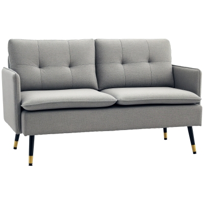 HOMCOM 55" Loveseat Sofa for Bedroom, Modern Love Seats Furniture with Button Tufting, Upholstered Small Couch for Living Room, Small Space, Grey