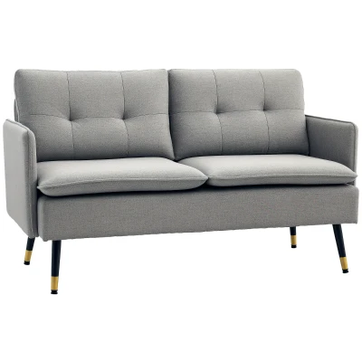 HOMCOM 55" Loveseat Sofa for Bedroom, Modern Love Seats Furniture with Button Tufting, Upholstered Small Couch for Living Room, Small Space, Grey