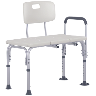 HOMCOM 6-Level Adjustable Bath and Shower Transfer Bench Aluminum Chair with Non-Slip Feet, Armrest & Backrest White