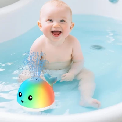 Light Up Whale Bath Toys Sprinkler with Safe and Durable Design, Grey