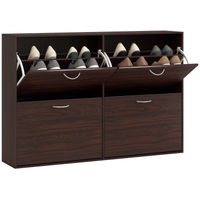 HOMCOM Flip Down Shoe Storage, Multi Cabinet, Wooden Shoe Rack, Entryway Shelf, 4 Drawer Organizer, Freestanding Unit, Brown