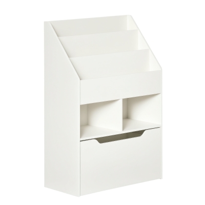 HOMCOM Kids Bookcase Multi-Shelf Rack Organizer with Storage Drawer for Books for Reading Nook, Classroom, Bedroom, Playroom, White