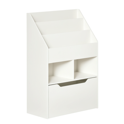 HOMCOM Kids Bookcase Multi-Shelf Rack Organizer with Storage Drawer for Books for Reading Nook, Classroom, Bedroom, Playroom, White