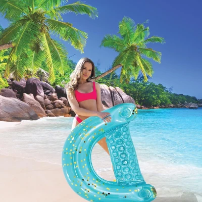 Inflatable Water Floating Chair with 2 Cup Holders, Blue+Gold