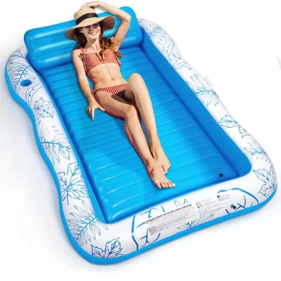 Inflatable Adult Pool Lounger Float with Drink Holder, Blue