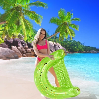 Inflatable Water Floating Chair with Built-in Cup Holders and Handles, Green+Gold