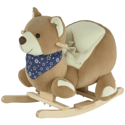 Qaba Baby Rocking Horse, Plush Bear Themed Rocker for 18-36 Mo.