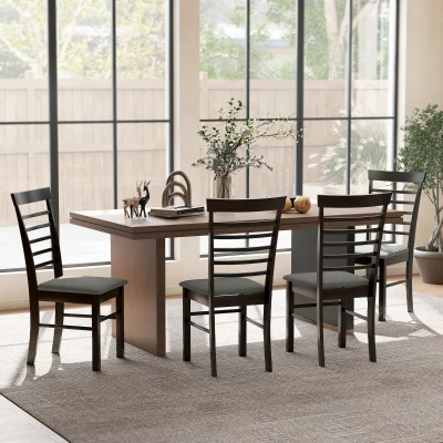 HOMCOM Set of 4 Farmhouse Upholstered Dining Chairs, Black/Gray